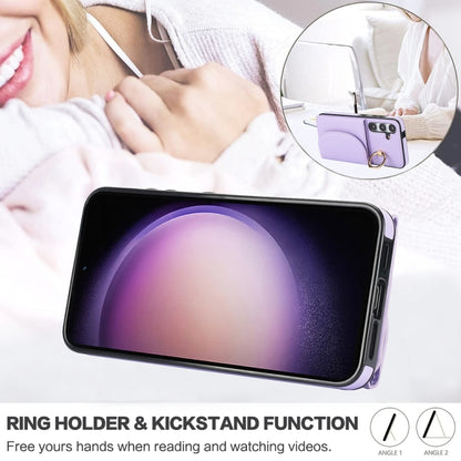 For Samsung Galaxy S25+ 5G Ring Holder Card Bag Skin Feel Phone Case(Purple) by buy2fix