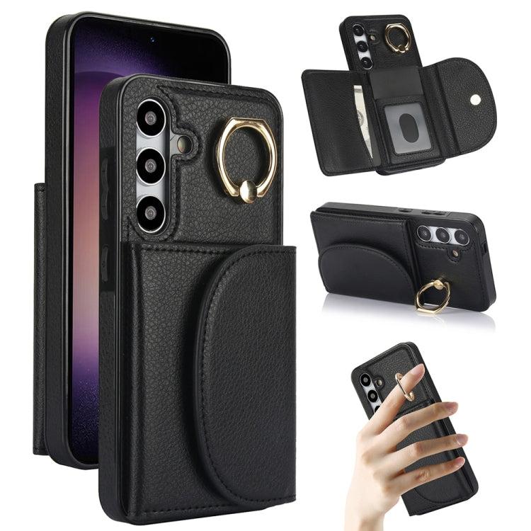 For Samsung Galaxy S25+ 5G Ring Holder Card Bag Skin Feel Phone Case(Black) by buy2fix