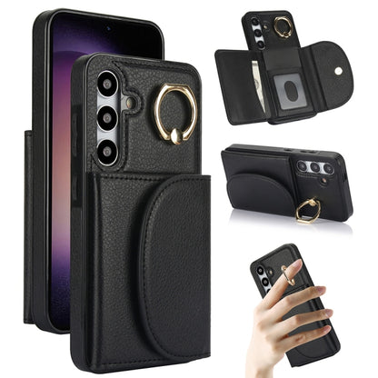 For Samsung Galaxy S25+ 5G Ring Holder Card Bag Skin Feel Phone Case(Black) by buy2fix