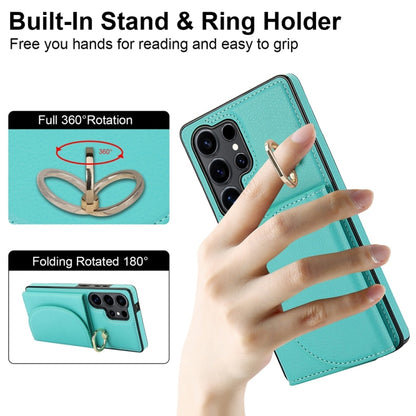 For Samsung Galaxy S25 Ultra 5G Ring Holder Card Bag Skin Feel Phone Case(Green) by buy2fix