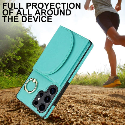 For Samsung Galaxy S25 Ultra 5G Ring Holder Card Bag Skin Feel Phone Case(Green) by buy2fix