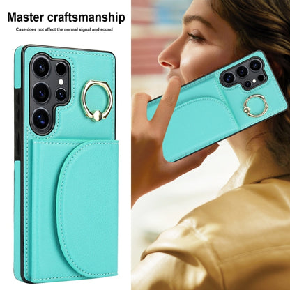 For Samsung Galaxy S25 Ultra 5G Ring Holder Card Bag Skin Feel Phone Case(Green) by buy2fix