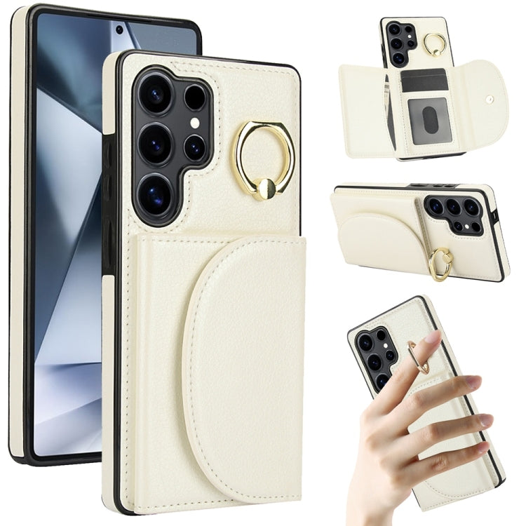 For Samsung Galaxy S25 Ultra 5G Ring Holder Card Bag Skin Feel Phone Case(White) by buy2fix