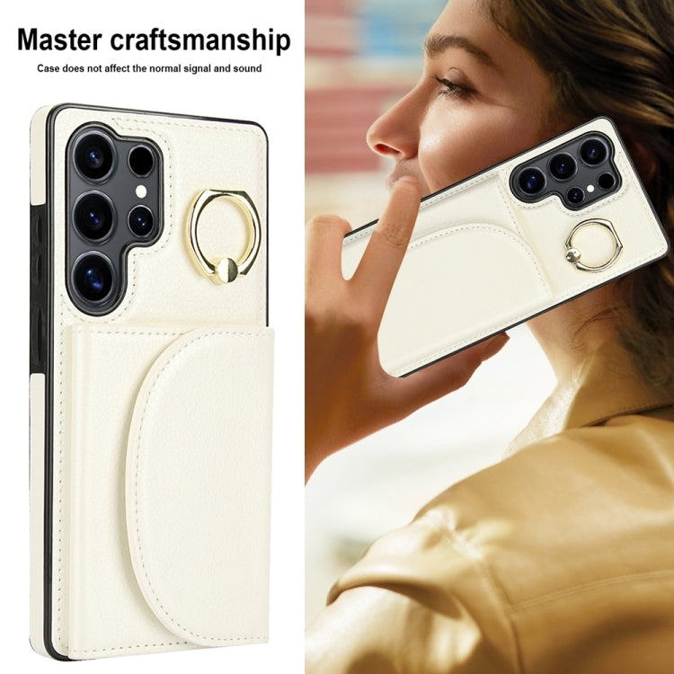 For Samsung Galaxy S25 Ultra 5G Ring Holder Card Bag Skin Feel Phone Case(White) by buy2fix