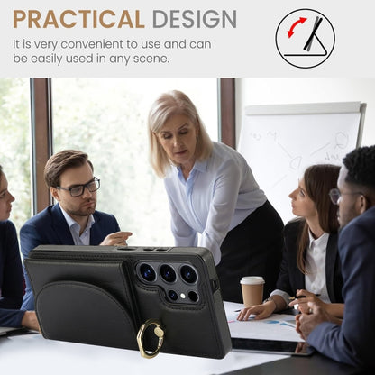 For Samsung Galaxy S25 Ultra 5G Ring Holder Card Bag Skin Feel Phone Case(Black) by buy2fix