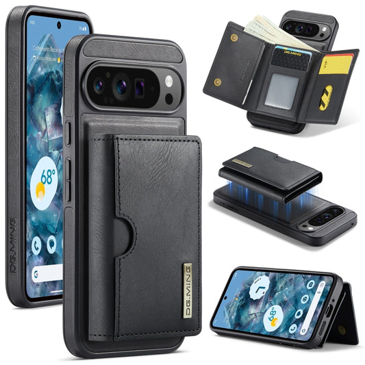 For Google Pixel 9 Pro XL DG.MING M6 Series RFID Tri-fold Card Bag Removable Leather Phone Case(Black) - Google Cases by DG.MING | Online Shopping UK | buy2fix