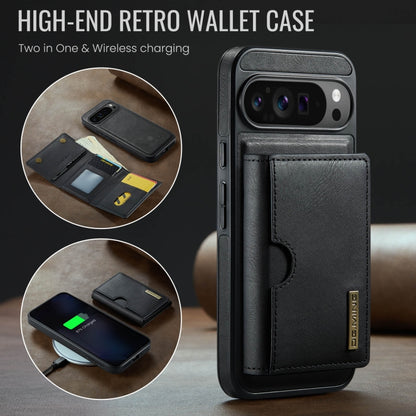 For Google Pixel 9 Pro XL DG.MING M6 Series RFID Tri-fold Card Bag Removable Leather Phone Case(Black) - Google Cases by DG.MING | Online Shopping UK | buy2fix