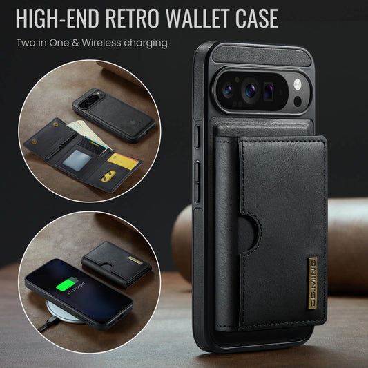 For Google Pixel 9 Pro XL DG.MING M6 Series RFID Tri-fold Card Bag Removable Leather Phone Case(Black) - Google Cases by DG.MING | Online Shopping UK | buy2fix