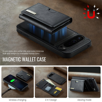 For Google Pixel 9 Pro XL DG.MING M6 Series RFID Tri-fold Card Bag Removable Leather Phone Case(Black) - Google Cases by DG.MING | Online Shopping UK | buy2fix
