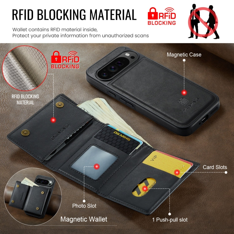 For Google Pixel 9 Pro XL DG.MING M6 Series RFID Tri-fold Card Bag Removable Leather Phone Case(Black) - Google Cases by DG.MING | Online Shopping UK | buy2fix