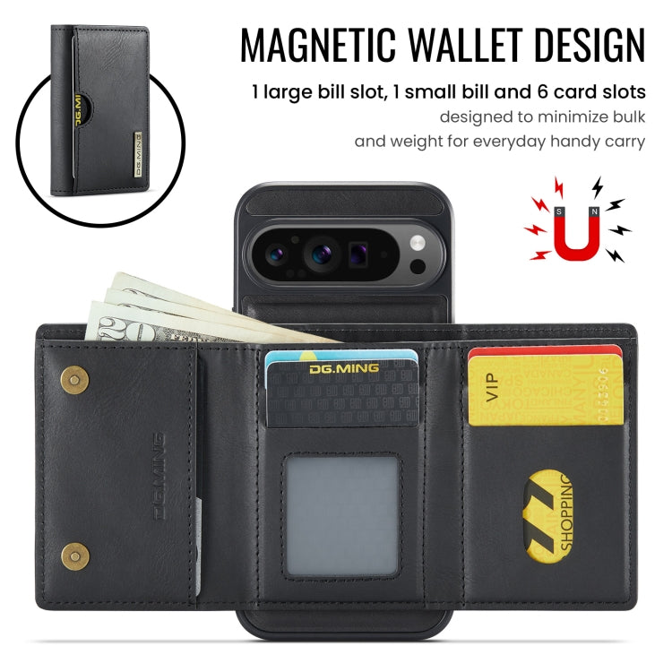 For Google Pixel 9 Pro XL DG.MING M6 Series RFID Tri-fold Card Bag Removable Leather Phone Case(Black) - Google Cases by DG.MING | Online Shopping UK | buy2fix
