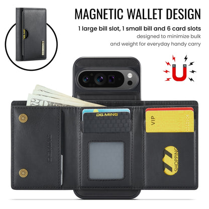 For Google Pixel 9 Pro XL DG.MING M6 Series RFID Tri-fold Card Bag Removable Leather Phone Case(Black) - Google Cases by DG.MING | Online Shopping UK | buy2fix