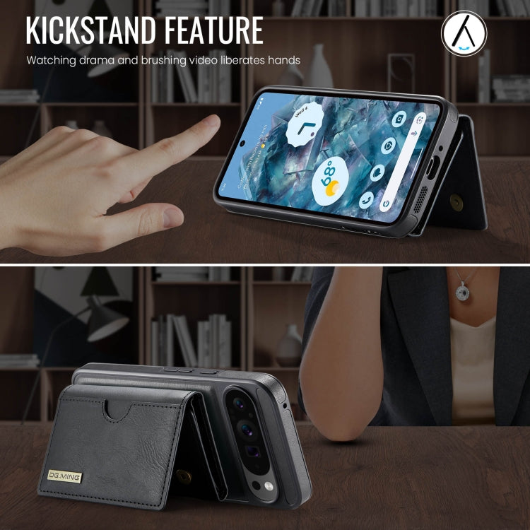 For Google Pixel 9 Pro XL DG.MING M6 Series RFID Tri-fold Card Bag Removable Leather Phone Case(Black) - Google Cases by DG.MING | Online Shopping UK | buy2fix
