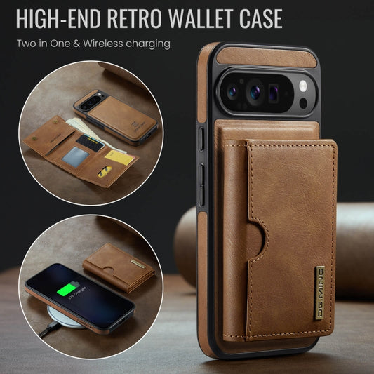 For Google Pixel 9 Pro XL DG.MING M6 Series RFID Tri-fold Card Bag Removable Leather Phone Case(Brown) - Google Cases by DG.MING | Online Shopping UK | buy2fix