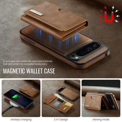 For Google Pixel 9 Pro XL DG.MING M6 Series RFID Tri-fold Card Bag Removable Leather Phone Case(Brown) - Google Cases by DG.MING | Online Shopping UK | buy2fix