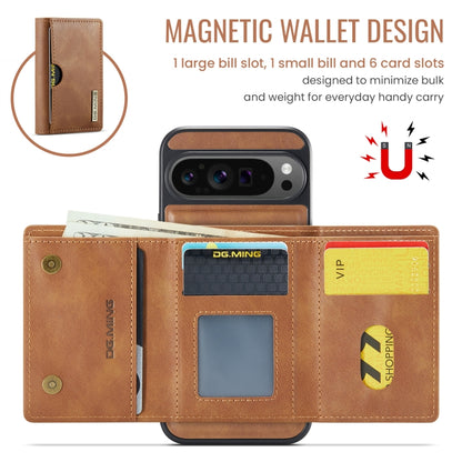 For Google Pixel 9 Pro XL DG.MING M6 Series RFID Tri-fold Card Bag Removable Leather Phone Case(Brown) - Google Cases by DG.MING | Online Shopping UK | buy2fix