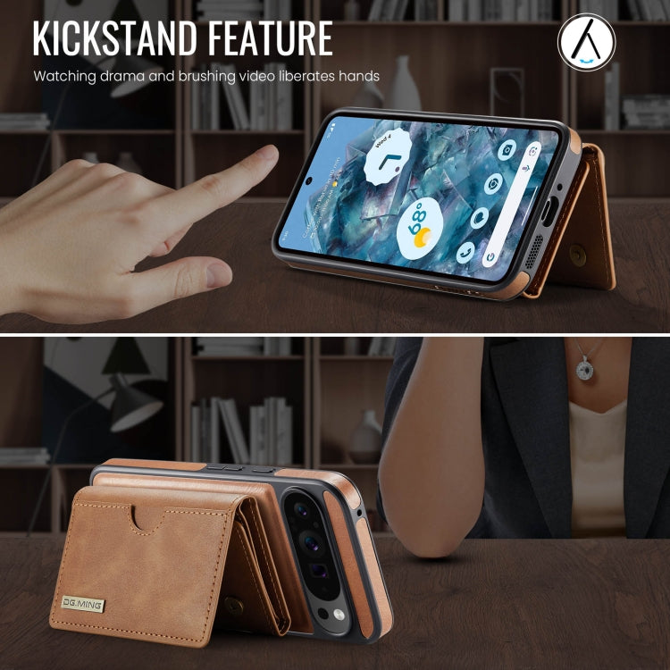 For Google Pixel 9 Pro XL DG.MING M6 Series RFID Tri-fold Card Bag Removable Leather Phone Case(Brown) - Google Cases by DG.MING | Online Shopping UK | buy2fix
