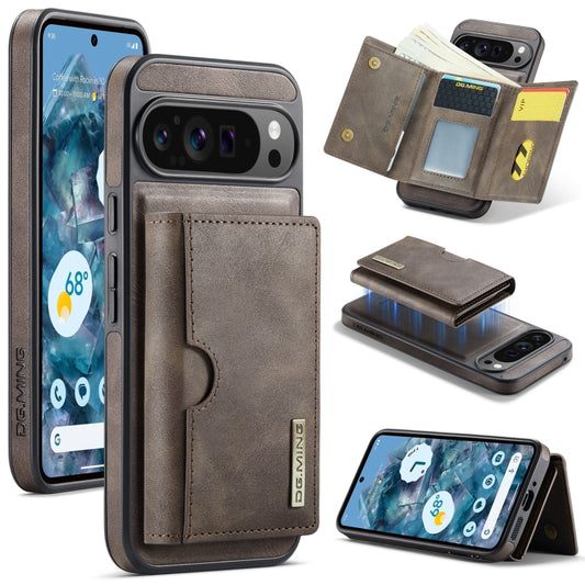 For Google Pixel 9 Pro XL DG.MING M6 Series RFID Tri-fold Card Bag Removable Leather Phone Case(Coffee) - Google Cases by DG.MING | Online Shopping UK | buy2fix