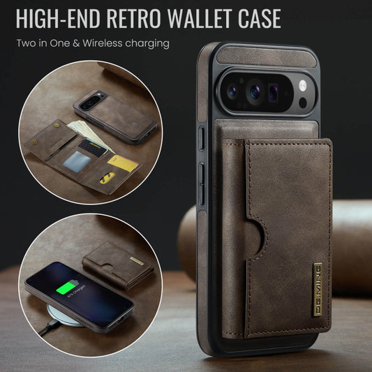 For Google Pixel 9 Pro XL DG.MING M6 Series RFID Tri-fold Card Bag Removable Leather Phone Case(Coffee) - Google Cases by DG.MING | Online Shopping UK | buy2fix