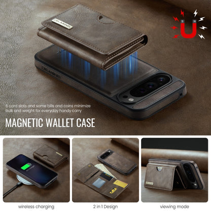 For Google Pixel 9 Pro XL DG.MING M6 Series RFID Tri-fold Card Bag Removable Leather Phone Case(Coffee) - Google Cases by DG.MING | Online Shopping UK | buy2fix
