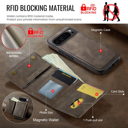 For Google Pixel 9 Pro XL DG.MING M6 Series RFID Tri-fold Card Bag Removable Leather Phone Case(Coffee) - Google Cases by DG.MING | Online Shopping UK | buy2fix