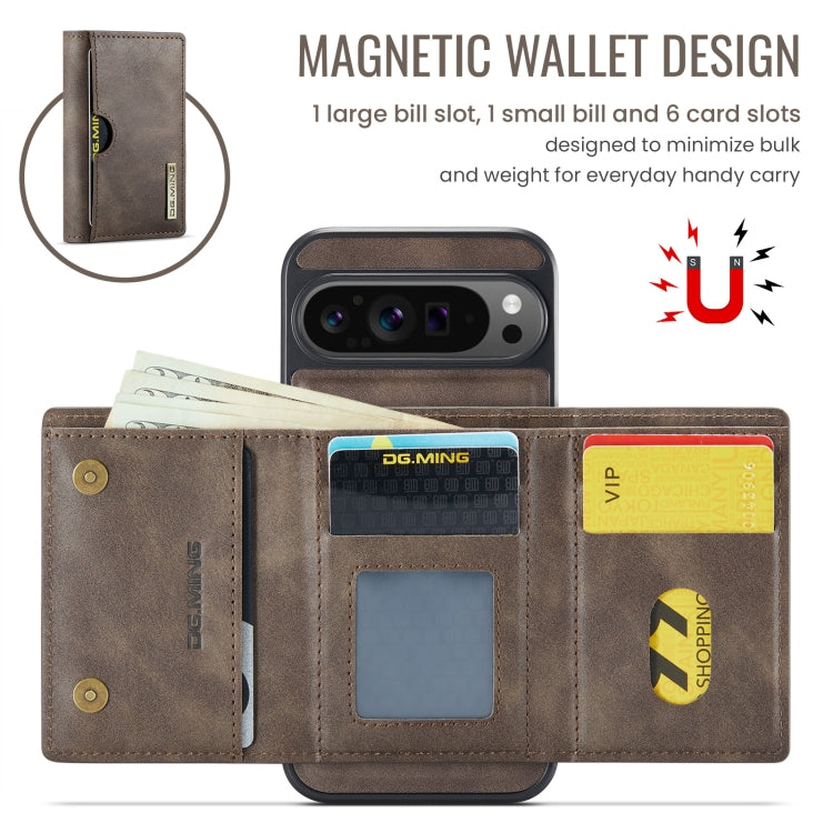 For Google Pixel 9 Pro XL DG.MING M6 Series RFID Tri-fold Card Bag Removable Leather Phone Case(Coffee) - Google Cases by DG.MING | Online Shopping UK | buy2fix