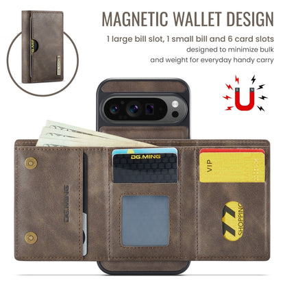 For Google Pixel 9 Pro XL DG.MING M6 Series RFID Tri-fold Card Bag Removable Leather Phone Case(Coffee) - Google Cases by DG.MING | Online Shopping UK | buy2fix