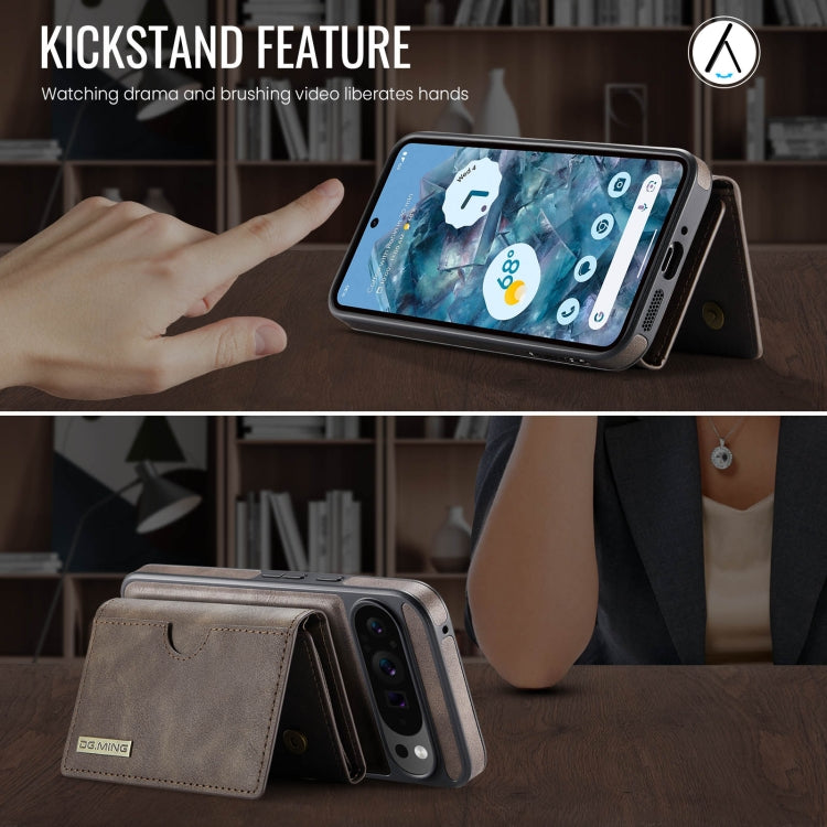 For Google Pixel 9 Pro XL DG.MING M6 Series RFID Tri-fold Card Bag Removable Leather Phone Case(Coffee) - Google Cases by DG.MING | Online Shopping UK | buy2fix