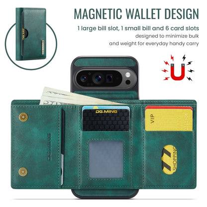 For Google Pixel 9 Pro XL DG.MING M6 Series RFID Tri-fold Card Bag Removable Leather Phone Case(Green) - Google Cases by DG.MING | Online Shopping UK | buy2fix