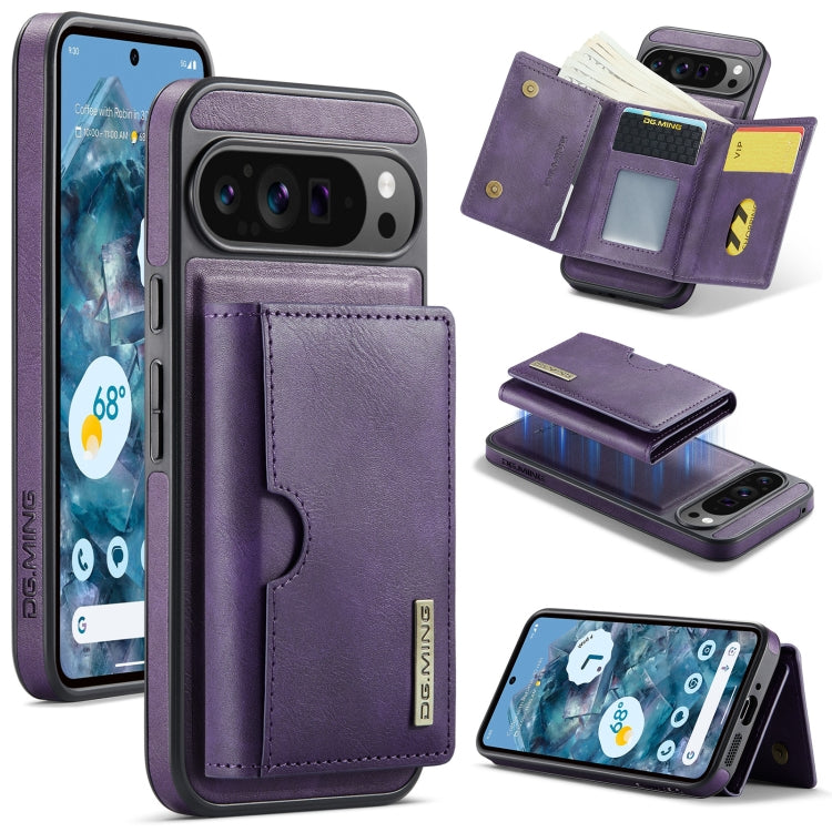 For Google Pixel 9 Pro XL DG.MING M6 Series RFID Tri-fold Card Bag Removable Leather Phone Case(Purple) - Google Cases by DG.MING | Online Shopping UK | buy2fix