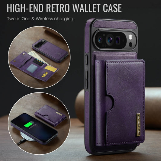 For Google Pixel 9 Pro XL DG.MING M6 Series RFID Tri-fold Card Bag Removable Leather Phone Case(Purple) - Google Cases by DG.MING | Online Shopping UK | buy2fix