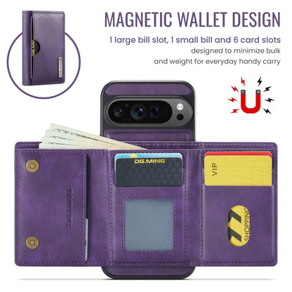 For Google Pixel 9 Pro XL DG.MING M6 Series RFID Tri-fold Card Bag Removable Leather Phone Case(Purple) - Google Cases by DG.MING | Online Shopping UK | buy2fix