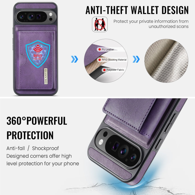 For Google Pixel 9 Pro XL DG.MING M6 Series RFID Tri-fold Card Bag Removable Leather Phone Case(Purple) - Google Cases by DG.MING | Online Shopping UK | buy2fix