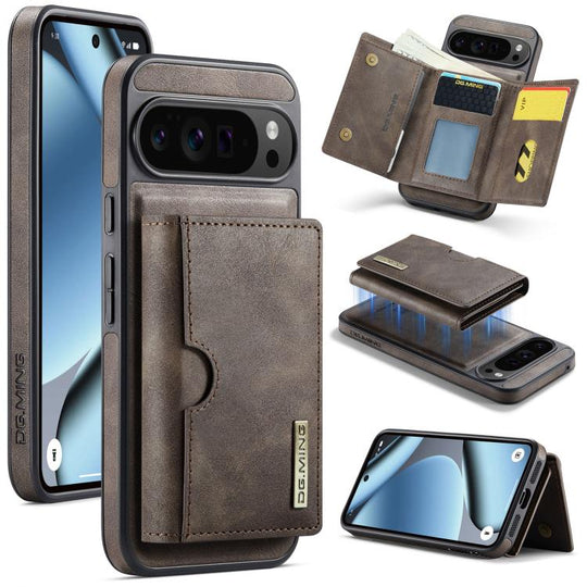 For Google Pixel 10 Pro XL DG.MING M6 Series RFID Tri-fold Card Bag Removable Leather Phone Case(Coffee)