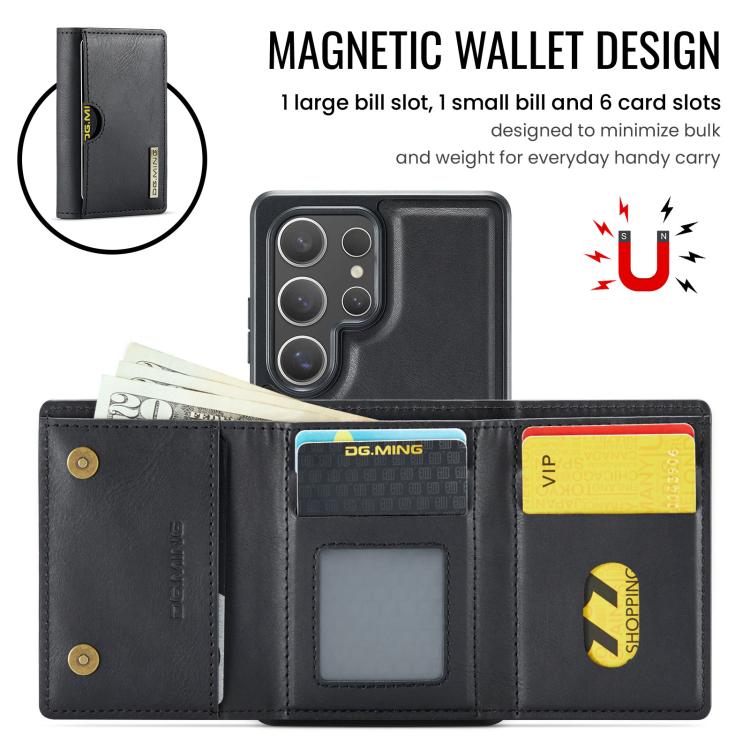 For Samsung Galaxy S25 Ultra 5G DG.MING M6 Series RFID Tri-fold Card Bag Removable Leather Phone Case(Black) - Galaxy S25 Ultra 5G Cases by DG.MING | Online Shopping UK | buy2fix