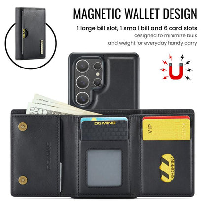 For Samsung Galaxy S25 Ultra 5G DG.MING M6 Series RFID Tri-fold Card Bag Removable Leather Phone Case(Black) - Galaxy S25 Ultra 5G Cases by DG.MING | Online Shopping UK | buy2fix