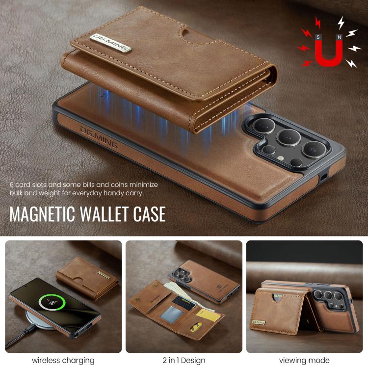For Samsung Galaxy S25 Ultra 5G DG.MING M6 Series RFID Tri-fold Card Bag Removable Leather Phone Case(Brown) - Galaxy S25 Ultra 5G Cases by DG.MING | Online Shopping UK | buy2fix