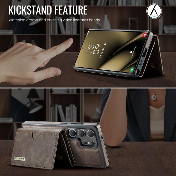 For Samsung Galaxy S25 Ultra 5G DG.MING M6 Series RFID Tri-fold Card Bag Removable Leather Phone Case(Coffee) - Galaxy S25 Ultra 5G Cases by DG.MING | Online Shopping UK | buy2fix