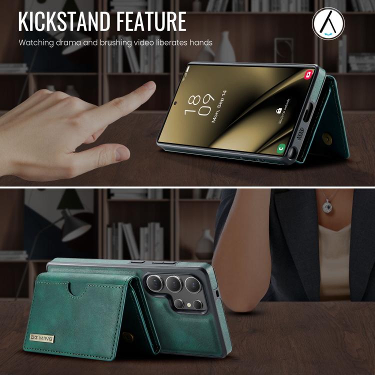For Samsung Galaxy S25 Ultra 5G DG.MING M6 Series RFID Tri-fold Card Bag Removable Leather Phone Case(Green) - Galaxy S25 Ultra 5G Cases by DG.MING | Online Shopping UK | buy2fix