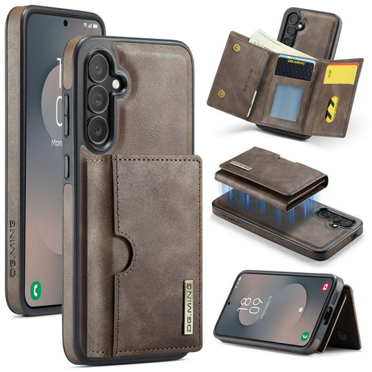 For Samsung Galaxy S25 FE 5G DG.MING M6 Series RFID Tri-fold Card Bag Removable Leather Phone Case(Coffee)