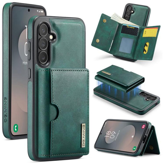 For Samsung Galaxy S25 FE 5G DG.MING M6 Series RFID Tri-fold Card Bag Removable Leather Phone Case(Green)