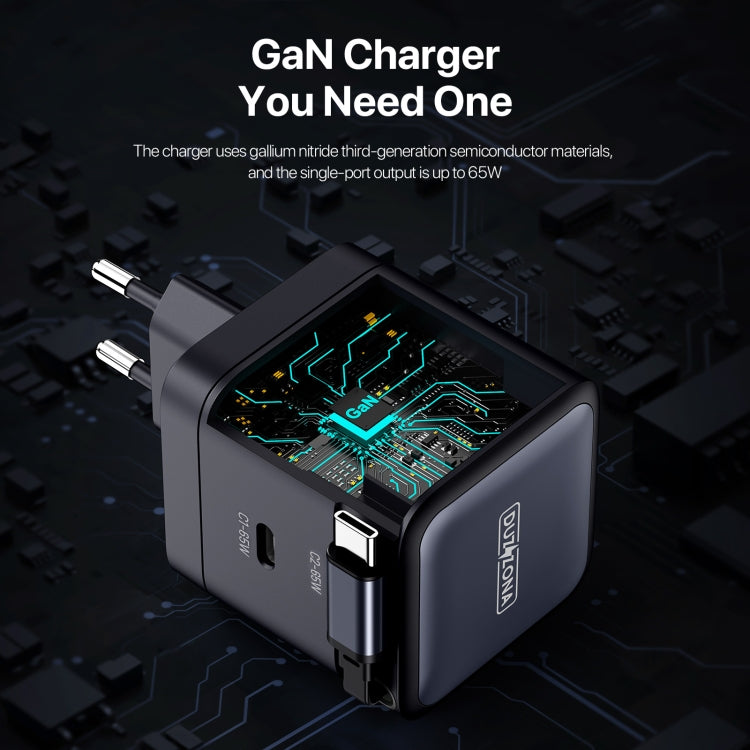 DUZZONA T10 PD 65W GaN Mini Type-C / USB-C Fast Charger with Cable, EU Plug(Black) - USB Charger by DUZZONA | Online Shopping UK | buy2fix