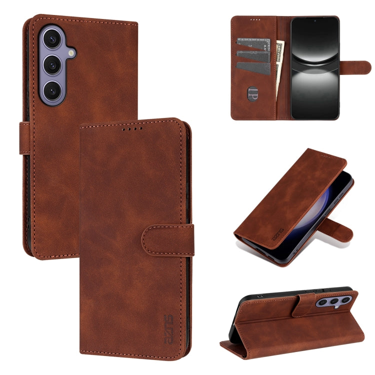 For Samsung Galaxy S25 5G AZNS Skin Feel Calf Texture Flip Leather Phone Case(Brown) - Galaxy S25 5G Cases by AZNS | Online Shopping UK | buy2fix