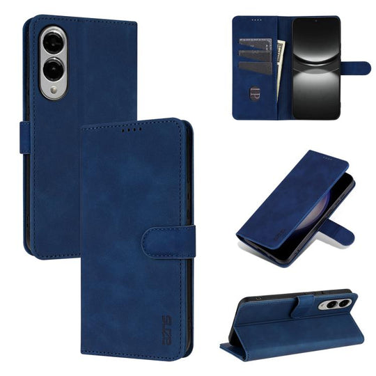 For Samsung Galaxy S25 Edge 5G AZNS Skin Feel Calf Texture Flip Leather Phone Case(Blue)