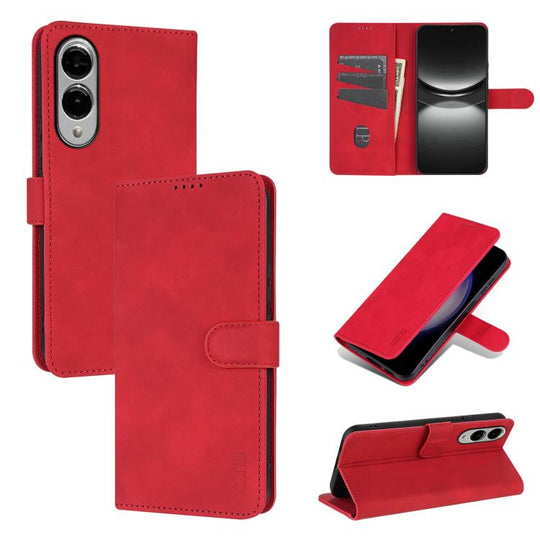 For Samsung Galaxy S25 Edge 5G AZNS Skin Feel Calf Texture Flip Leather Phone Case(Red)