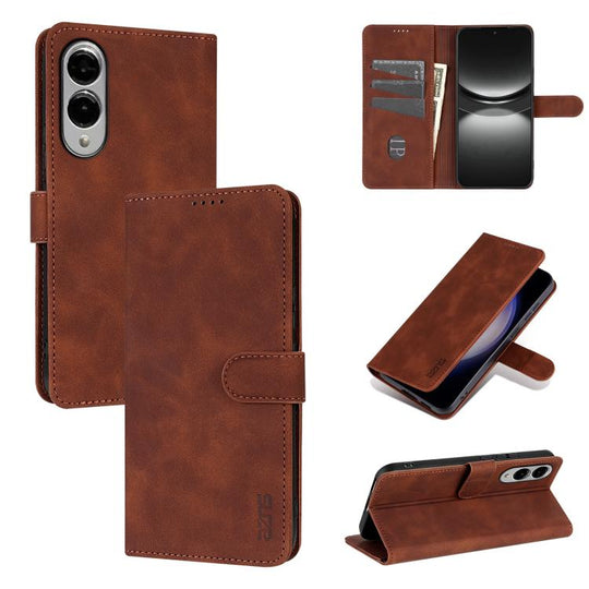 For Samsung Galaxy S25 Edge 5G AZNS Skin Feel Calf Texture Flip Leather Phone Case(Brown)