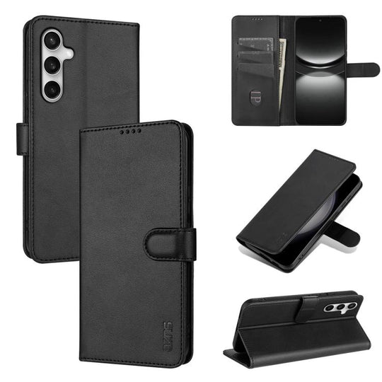 For Samsung Galaxy S25 FE 5G AZNS Skin Feel Calf Texture Flip Leather Phone Case(Black)