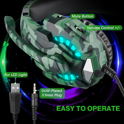 KOTION EACH G9000 Pro On-Ear Gaming Headset with Mic, Cable Length: About 2.1m(Camouflage Green) - Multimedia Headset by KOTION EACH | Online Shopping UK | buy2fix