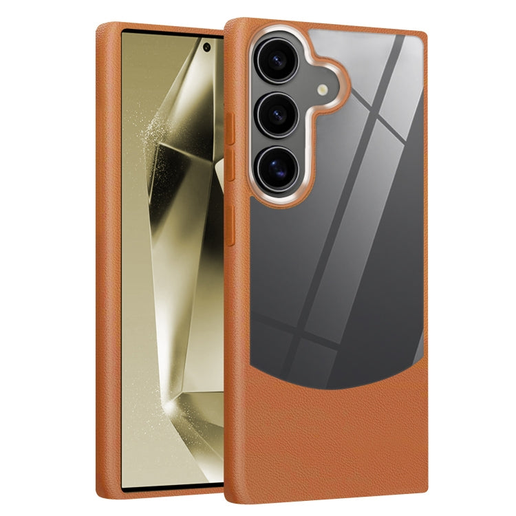 For Samsung Galaxy S25 5G Litchi Texture TPU Hybrid Acrylic Phone Case(Brown) by buy2fix