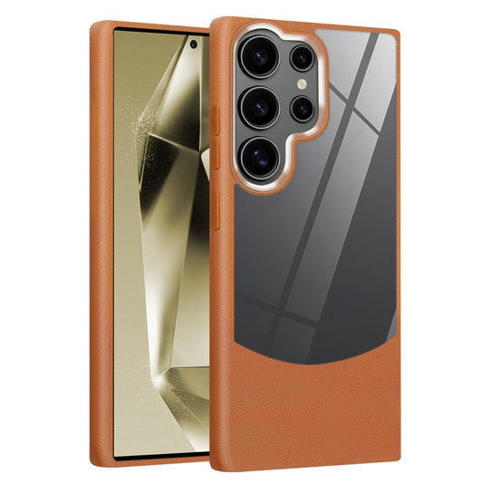 For Samsung Galaxy S25 Ultra 5G Litchi Texture TPU Hybrid Acrylic Phone Case(Brown) by buy2fix